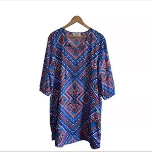 Coolibar UPF 50+ Tunic Dress Beach Cover-Up Size XL Blue Tassel Tie